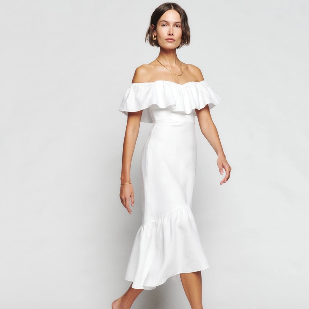 Reformation Beala Linen White Dress 8